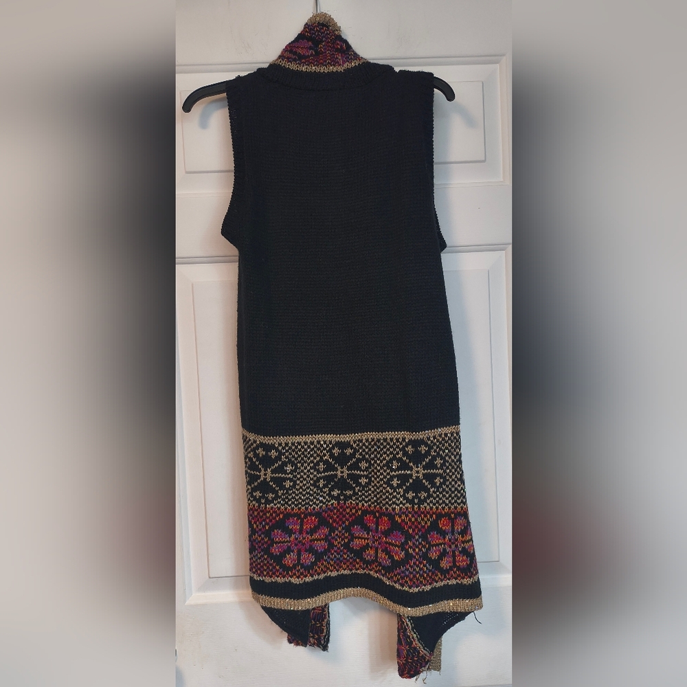 Fantastic Fawn Black Multicolor Knit Sleeveless Cardigan Medium - Picture 2 of 3